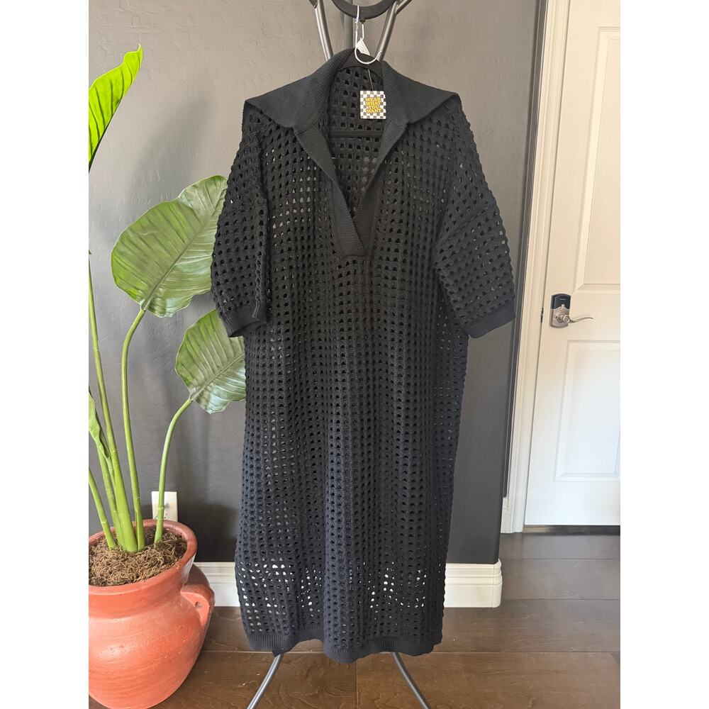 Dressed in LALA Black Open Knit Maxi Dress 🖤 NWT Oversized S/M - Picture 2 of 9
